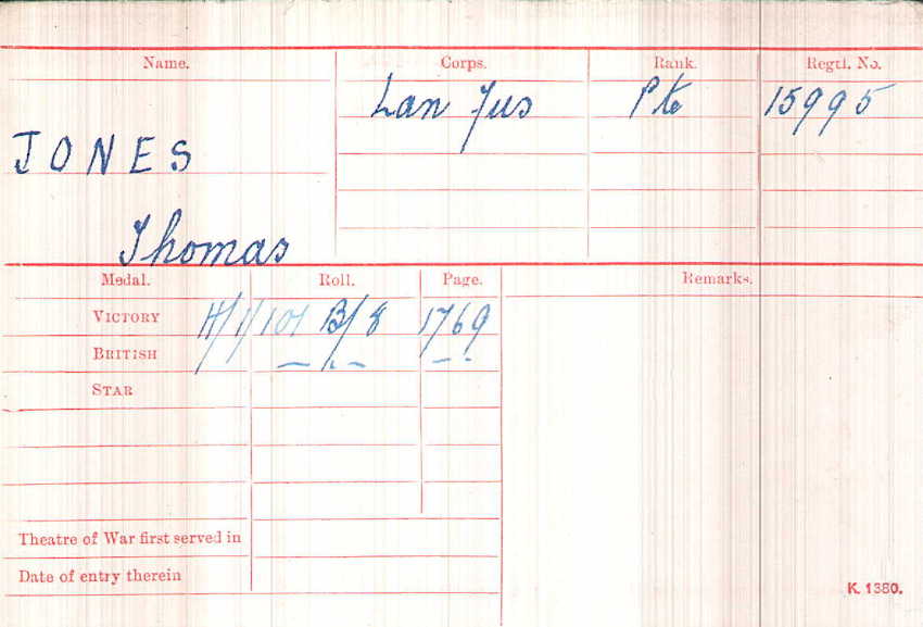 WWI Medal Rolls Index Card